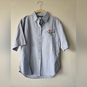 Vintage Chambray Blouse Embroidered Piano Keys